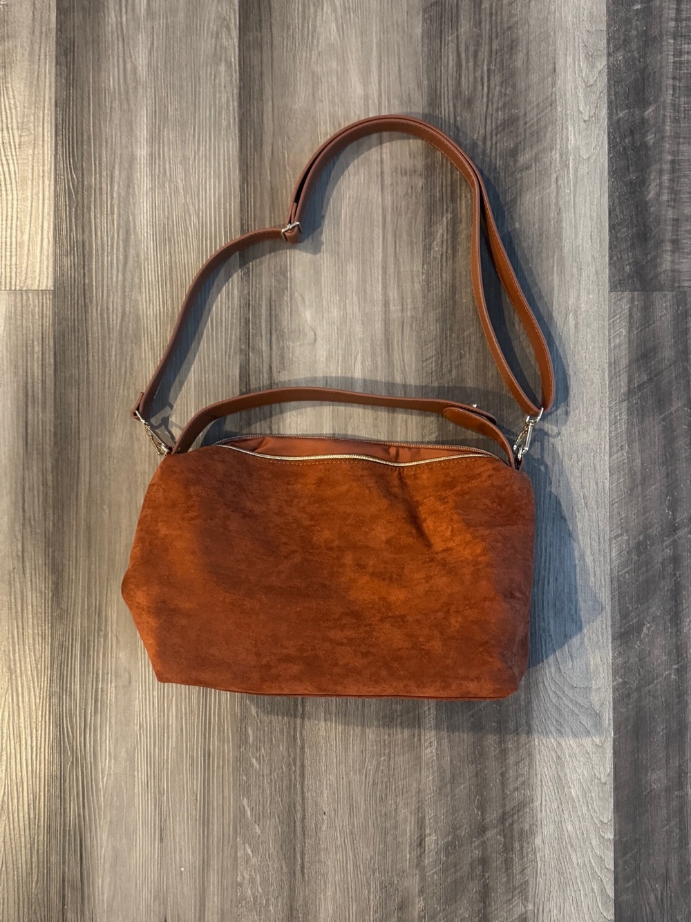 Amazon Brown Suede Crossbody Bag with Adjustable Strap